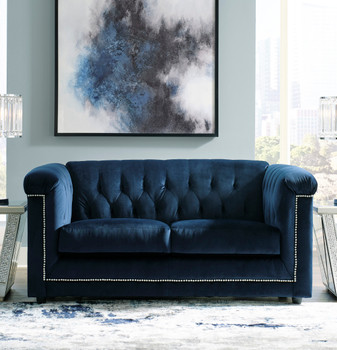 Timber Navy Blue Velvet Sofa, 2-Seater