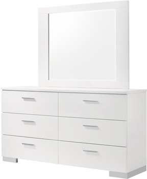 VERENA Glossy White 63" Wide Dresser & Mirror