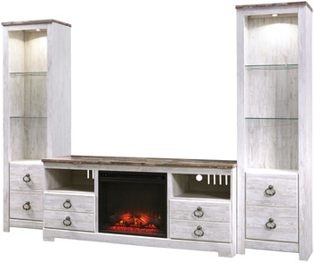 CRESTHILL White 105" Wide 3 Piece Wall Unit with Fireplace