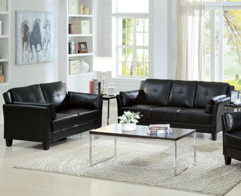 ROUGE Black Faux Leather 77" Wide Sofa (RTA)