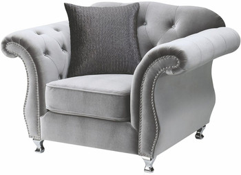 Lanah Silver Velvet Tufted Arm Chair