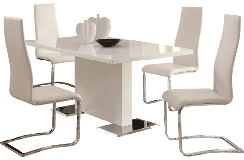 LEXANI Glossy White 5 Piece Dining Set