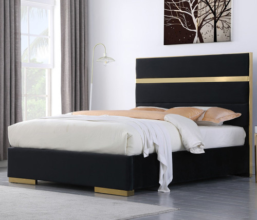 PIGUET Black Velvet & Gold Platform Bed