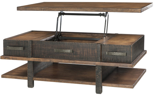 WILLIS 48" Wide Two-Tone Brown Lift Top Coffee Table