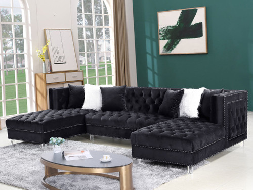 EZIRA Black Velvet 123" Wide Double Chaise Sectional