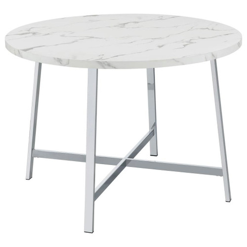 Alcott - Round Faux Carrara Marble Top Dining Table - Chrome