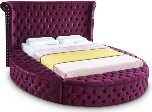 SAMMIE Purple Velvet Round Platform Bed with Storage Benches (RTA)