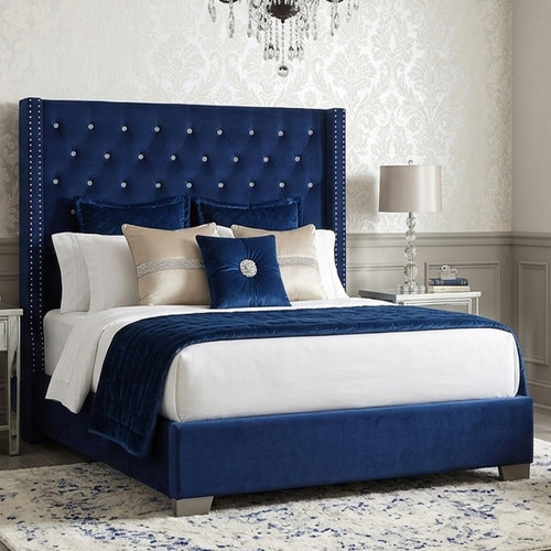 ELEINA Blue Velvet 72" Height Bed