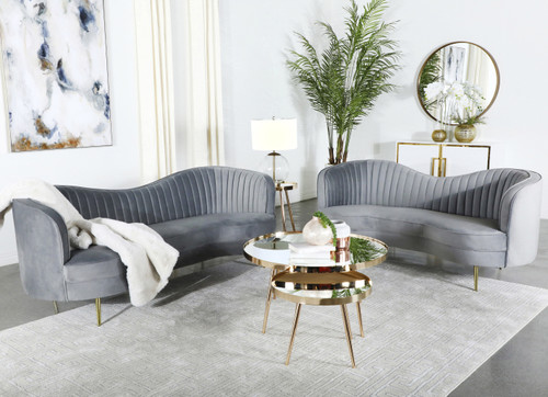 HEIMER Gray Velvet & Gold 3 Piece Living Room Set