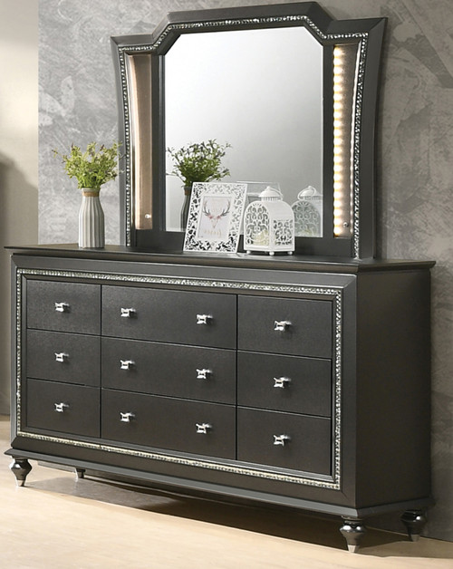 MARVILLA Gray LED 66" Wide Dresser & Mirror