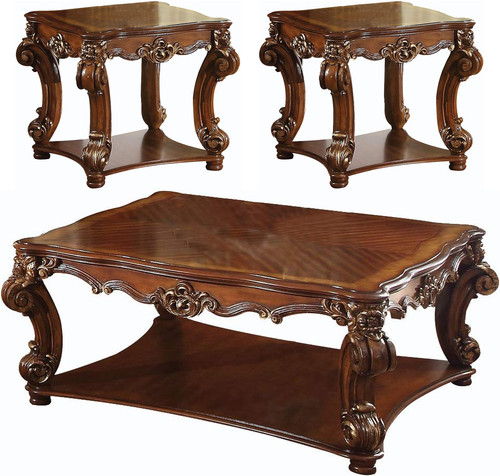 CROWNWOOD Cherry Squared 3 Piece Table Set with Shelves