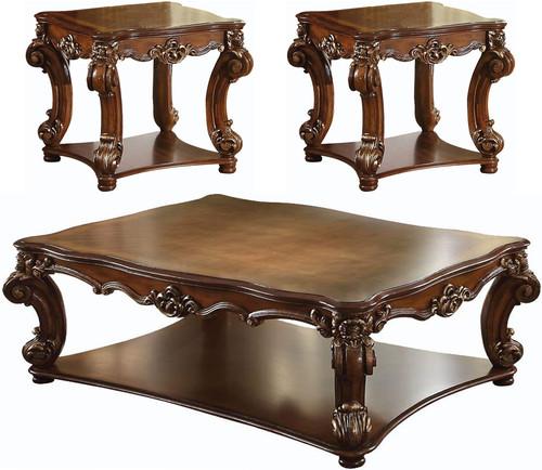 CROWNWOOD Cherry Rectangular 3 Piece Table Set with Shelves