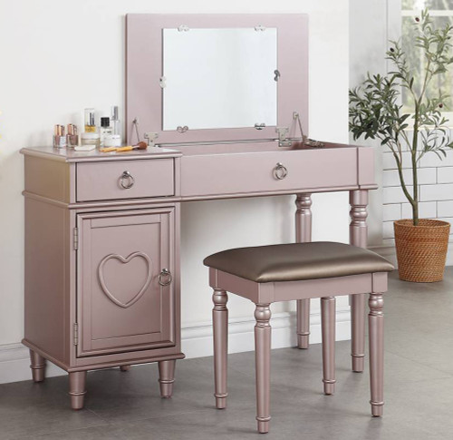 YASIEL Rose Gold 43" Wide Lift Mirror Vanity with Stool