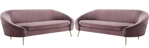 BARONE Pink Velvet & Gold Designer Living Room Set