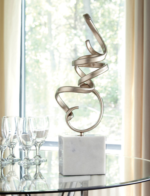 DAVOS Champagne and Real Marble 7" Wide x 21" High Sculpture