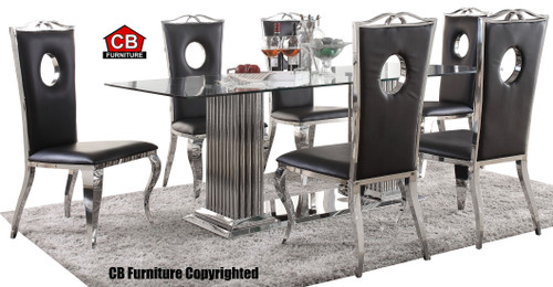 BAQUET Rectangular Stainless Steel Glam Mirrored 7-PC Dining Set