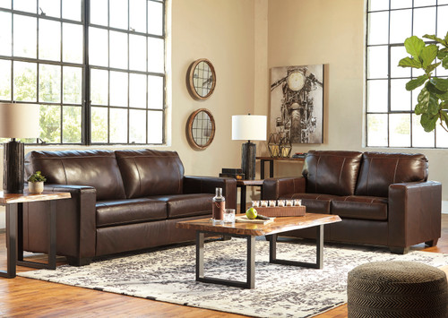 RUIZ Brown 100% Leather Sofa & Loveseat