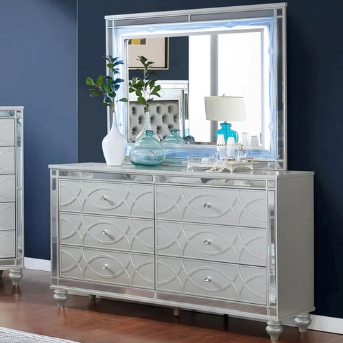 AZURA Silver 62" Wide Dresser & Mirror with LED Lighting