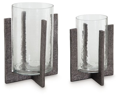 Garekton - Candle Holder Set (Set of 2) - Clear / Pewter Finish
