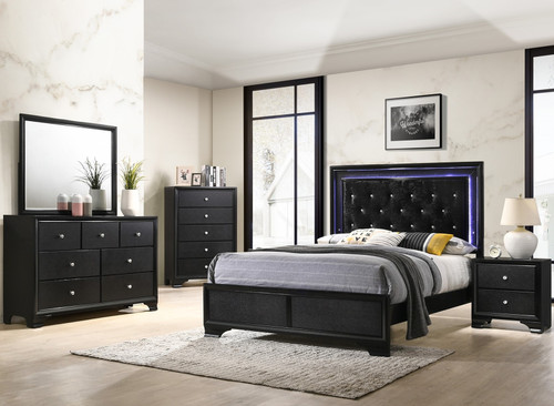 ALTANA Black Crushed Velvet Bedroom Set with LED Lights
