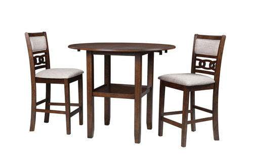 Gia - Counter Drop Leaf Table With 2 Chairs - Cherry - Fabric