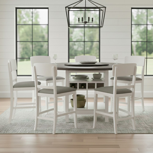MANNA White & Gray 7 Piece Counter Height Set with Lazy-Susan