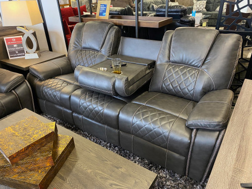 KEYWEST Gray 83" Wide Reclining Sofa with Drop Down Table