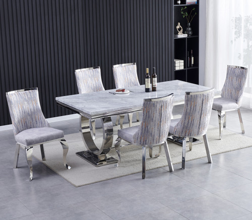 IZBETTA White Real Marble 7 Piece Dining Set