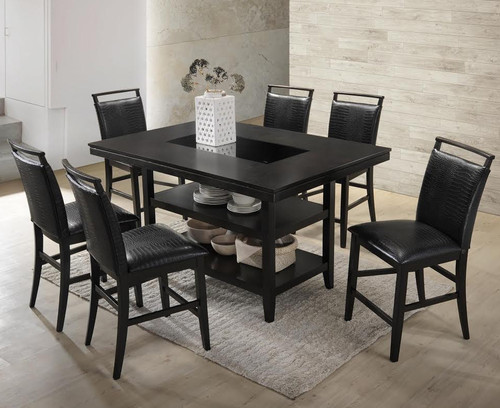 VEILAND Black & Espresso 7 Piece Rectangular Counter Height Set with Faux Crocodile Leather 