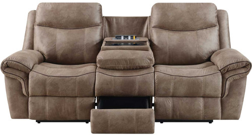 SNIDER Brown 88" Wide Reclining Sofa with Drop-Down Table