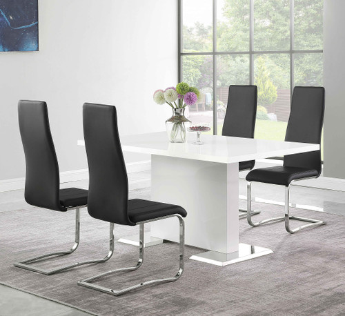 LEXANI Glossy White 5 Piece Dining Set with Black Chairs