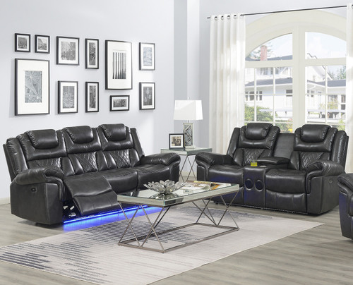CENTENARY Gray 3 Piece Livingroom with Bluetooth Speakers & LED Lighting