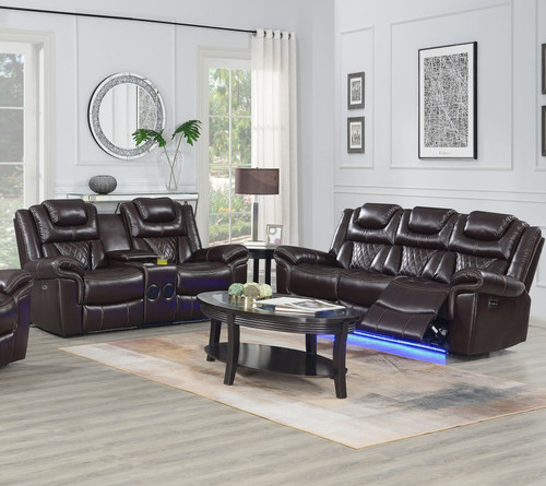 CENTENARY Brown 3 Piece Livingroom with Bluetooth Speakers & LED Lighting