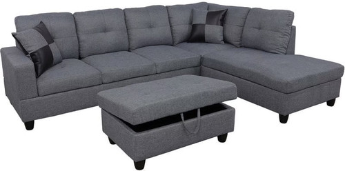 VINNIE Gray 106" Wide Sectional & Ottoman