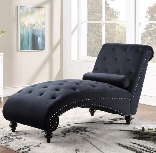 VANNEY Black Velvet 30" Wide Chaise Lounge