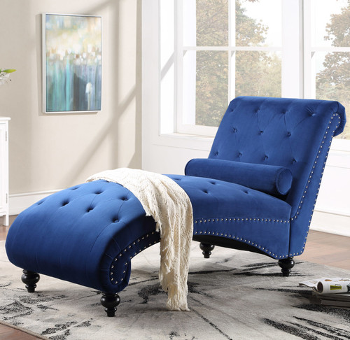 VANNEY Blue Velvet 30" Wide Chaise Lounge