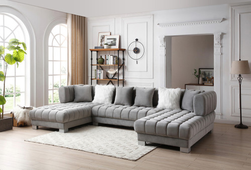 Meridian Gray Velvet 140" Wide Sectional