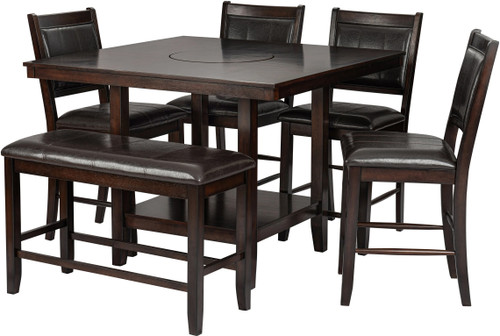 MURSIA Brown 6 Piece Counter Height Set with Lazy Susan