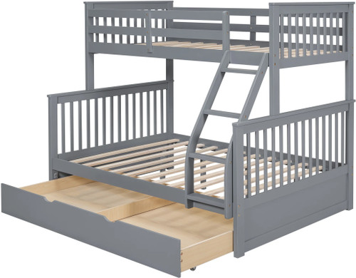 BRETT Gray Twin over Full Bunk Bed with Trundle/Sorage