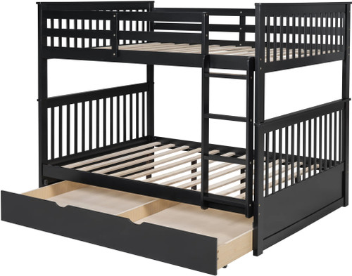 BRETT Black Full over Full Bunk Bed with Trundle/Sorage