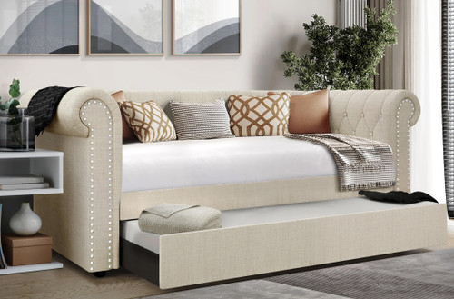 KALMIA Beige Linen Daybed with Trundle