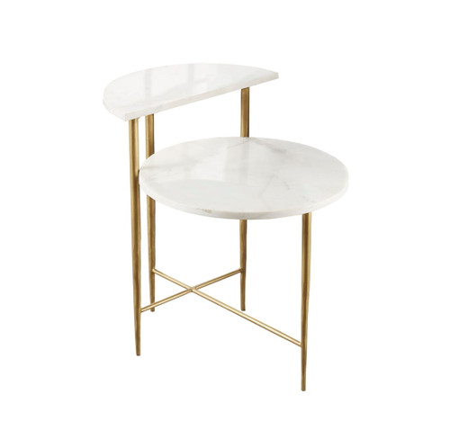 Patna - White Marble Top Side End Table - White