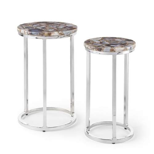 Onyx - Agate Top Nesting Table - Pearl Silver