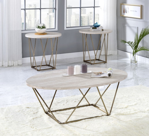 Rowyn - 3 Piece Table Set, Faux Marble Paper Top - White