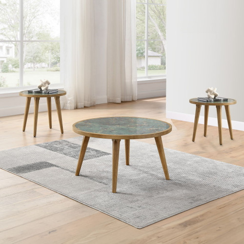Novato - 3 Piece Sintered Stone Table Set (Cocktail Table & 2 End Tables) - Green / Light Brown