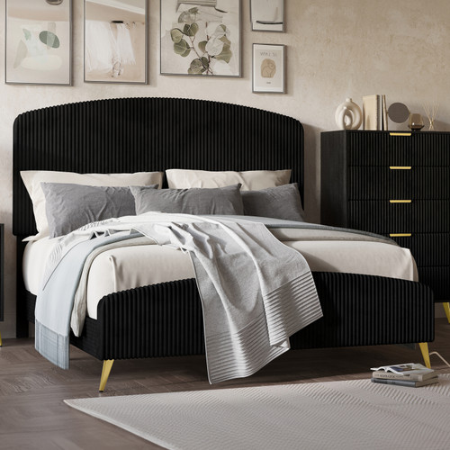 PRINCETON Black Corduroy Velvet Bed