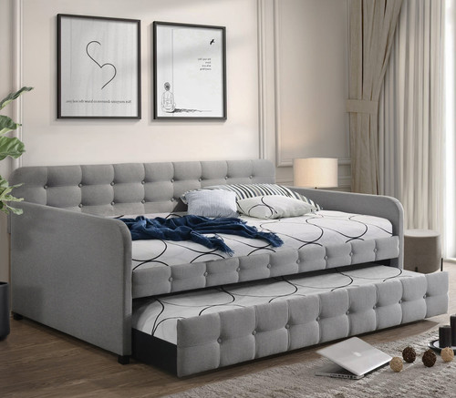 PURCELL Gray Linen Daybed with Trundle