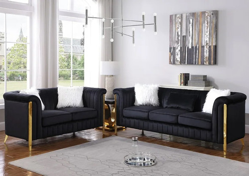 EZBETT Black Velvet & Gold Sofa & Loveseat