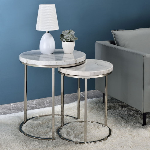 Zaidee - Nesting Table Set - Marble Top & Nickel