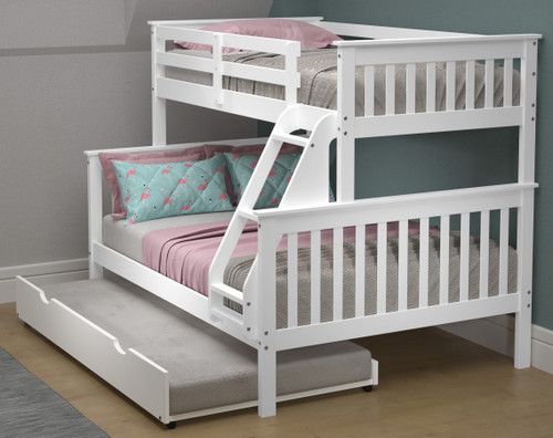 DERIK White Twin over Full Bunk Bed with Trundle